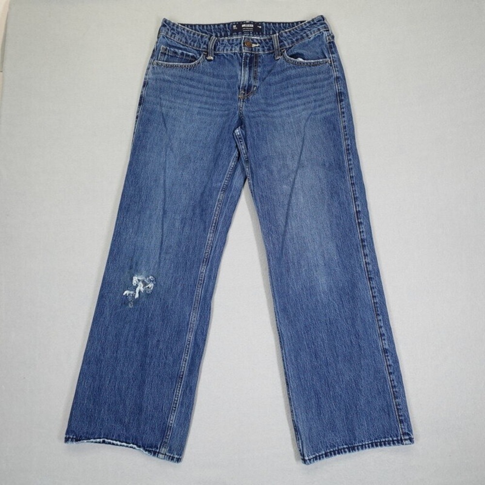 Hollister Jeans Womens 6R Blue Low-Rise Baggy Distressed Denim Y2K Aesthetic